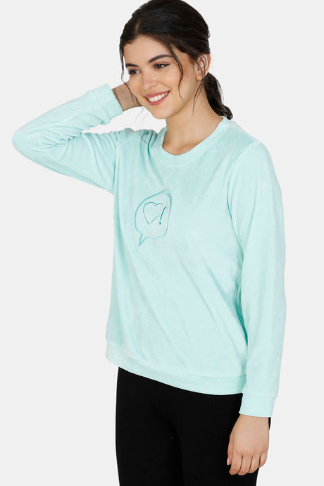Zivame Velveteen Velour Knit Sweat-Shirt - Green — image 2